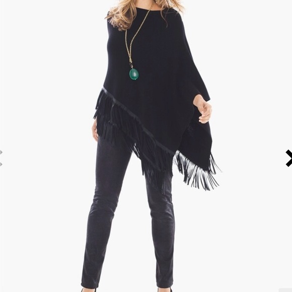 Chico’s Melissa Fringe Poncho with leather trim OS - Picture 4 of 5